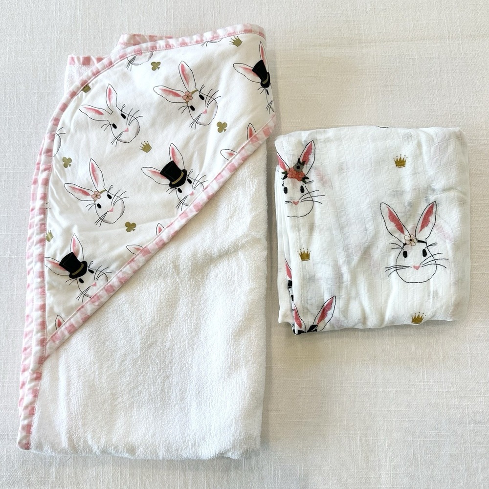 Fancy Bunnies Hooded Towel Swaddle Baby Blanket Bunny Top Hat Flower Handmade?